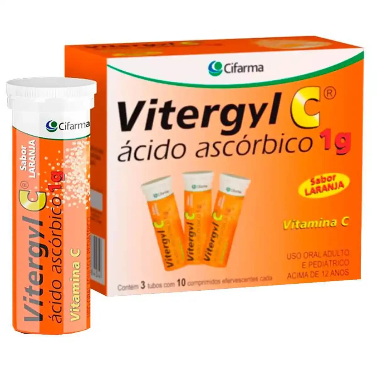 AA Vitergyl C Vitamina C 1g Efervescente Sabor Laranja – 30 Comprimidos